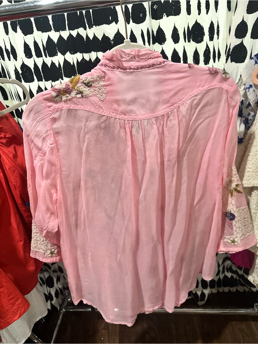 Johnny Was Embroidered Pink Floral Button-Up Blouse - Picture 8 of 9